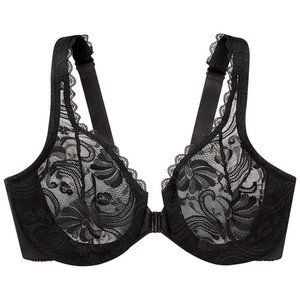NWT Glamorise Wonderwire Front Close Bra Black Lace